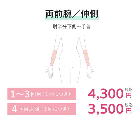 両前腕／伸側 1~3回目(1回につき)4,300円税込 4回目以降(1回につき)3,500円税込