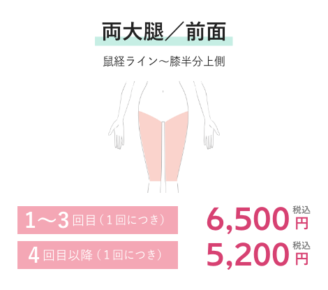 両大腿／前面 1~3回目(1回につき)6,500円税込 4回目以降(1回につき)5,200円税込