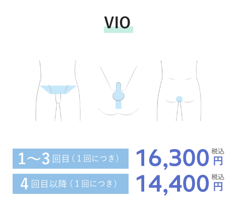 VIO 1~3回目(1回につき)7,600円税込 4回目以降(1回につき)16,300円税込