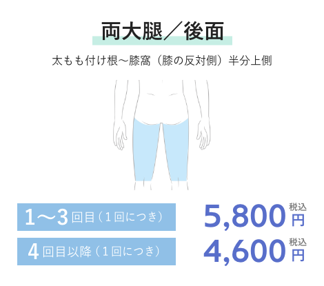 両大腿／後面 1~3回目(1回につき)5,800円税込 4回目以降(1回につき)4,600円税込