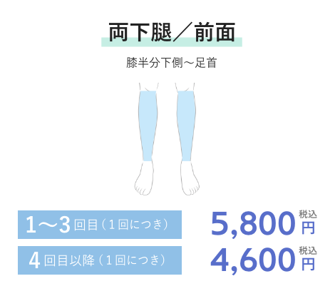 両下腿／前面 1~3回目(1回につき)5,800円税込 4回目以降(1回につき)4,600円税込