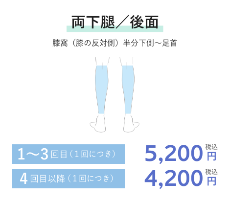 両下腿／後面 1~3回目(1回につき)5,200円税込 4回目以降(1回につき)4,200円税込